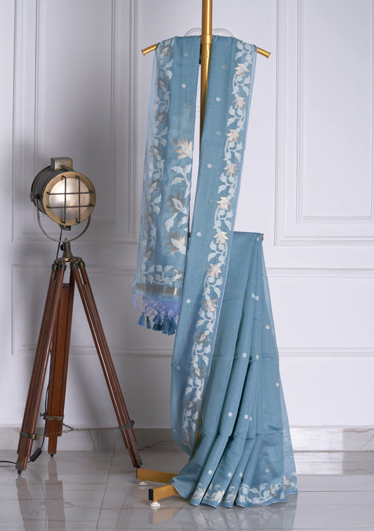 Steel Blue Jamdani Saree