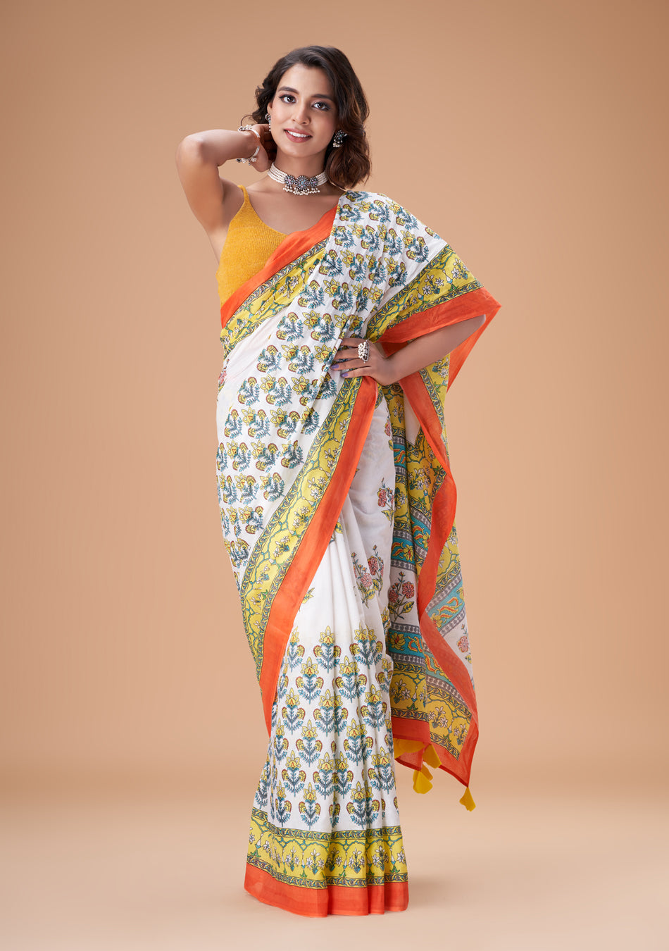 Narangi Mulmul Saree