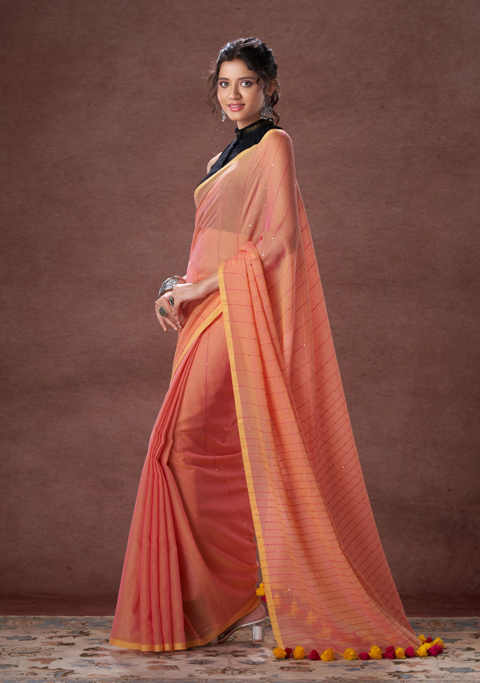 Gajari Sequence Mulmul Saree