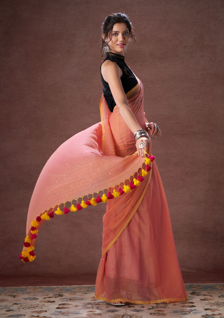 Gajari Sequence Mulmul Saree