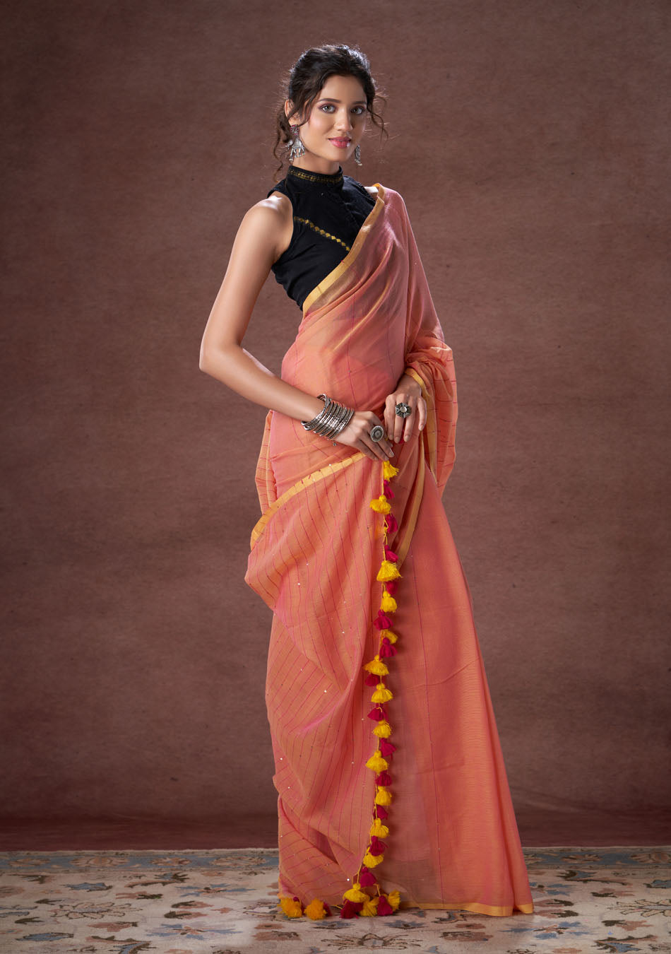 Gajari Sequence Mulmul Saree
