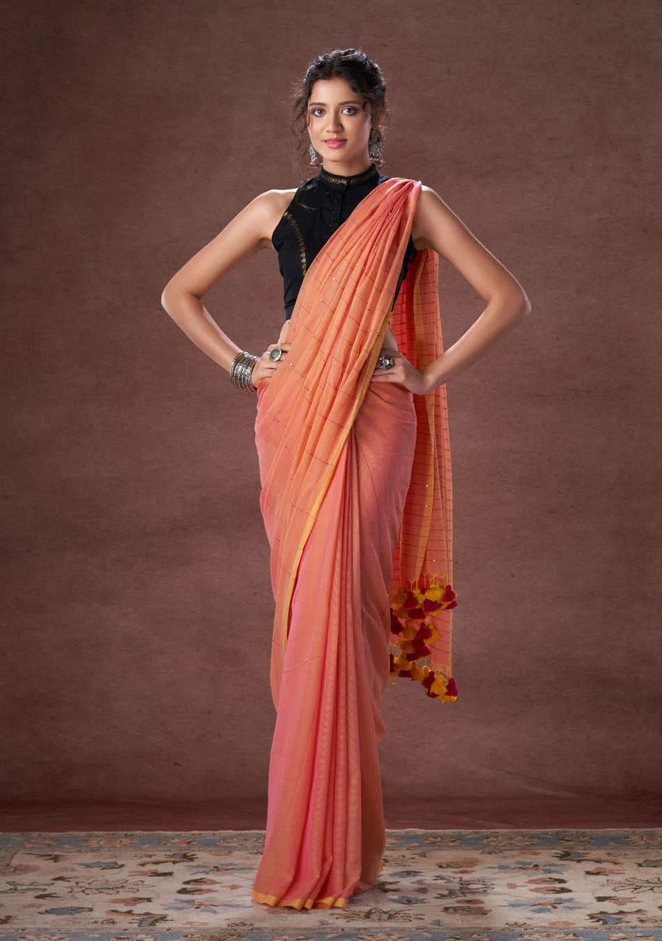 Gajari Sequence Mulmul Saree