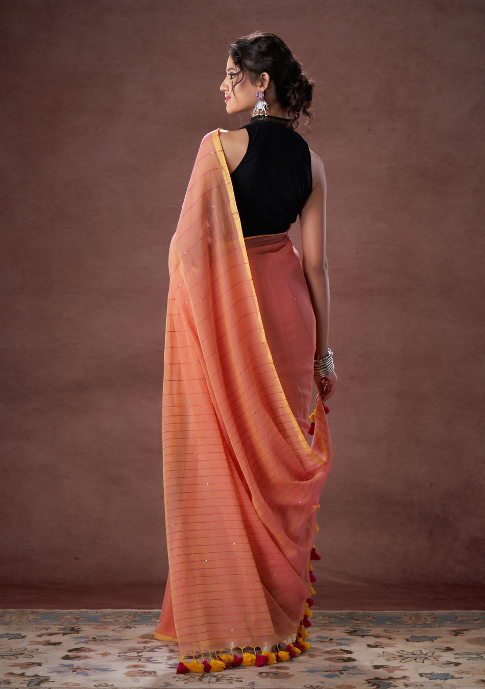 Gajari Sequence Mulmul Saree