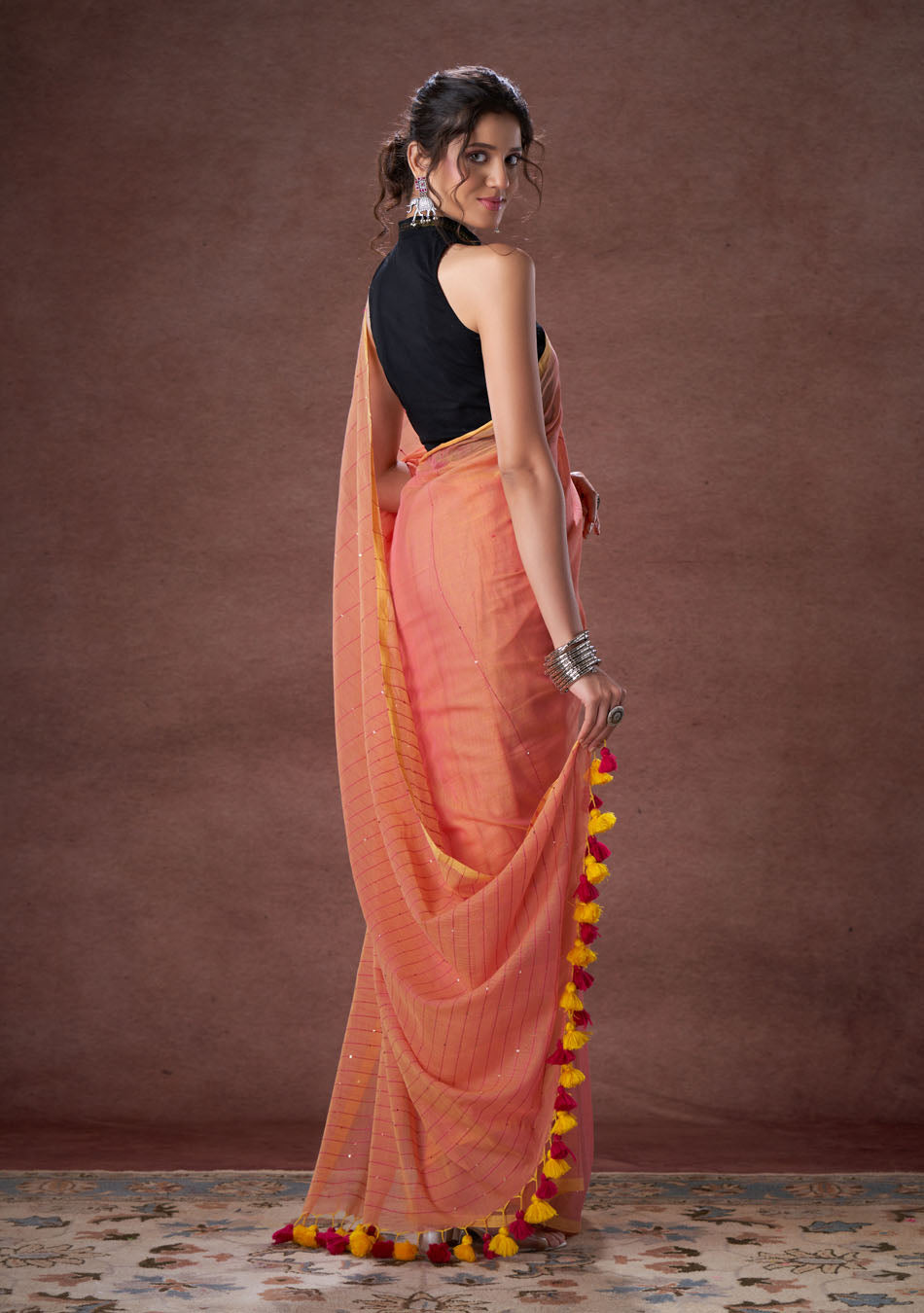 Gajari Sequence Mulmul Saree