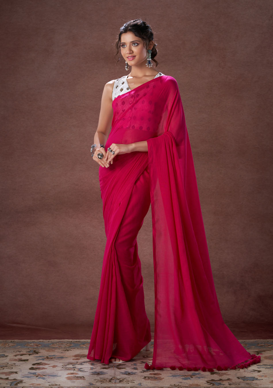 Wild Berry Mulmul Saree