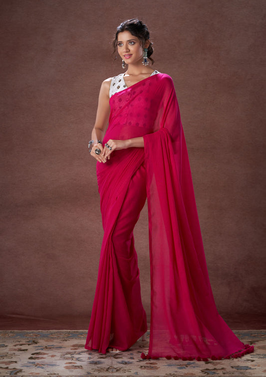 Wild Berry Mulmul Saree