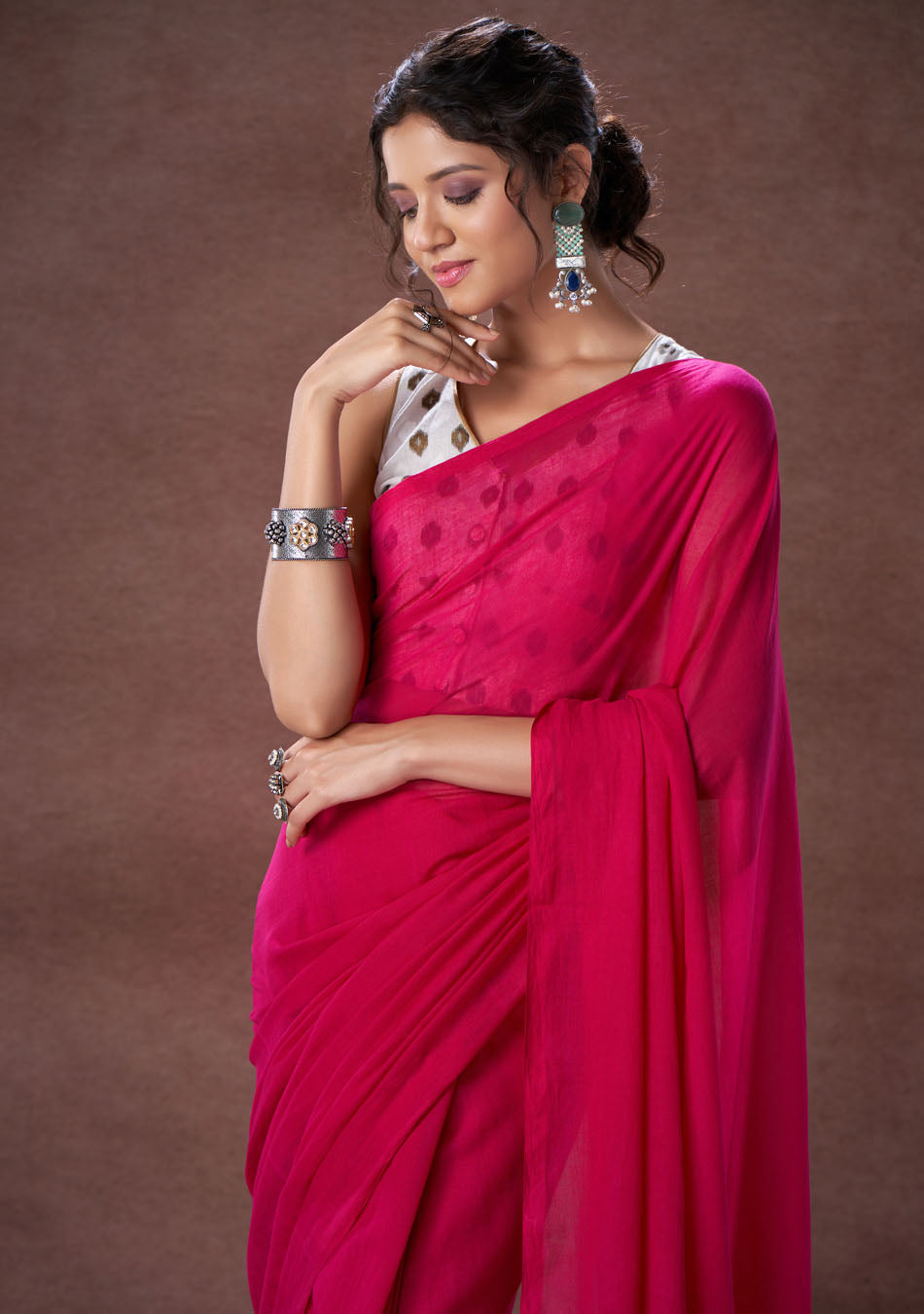 Wild Berry Mulmul Saree