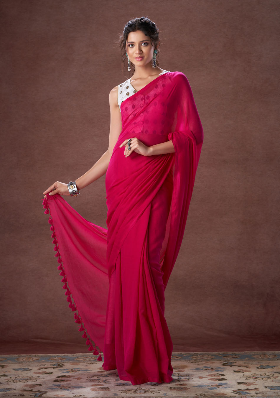 Wild Berry Mulmul Saree
