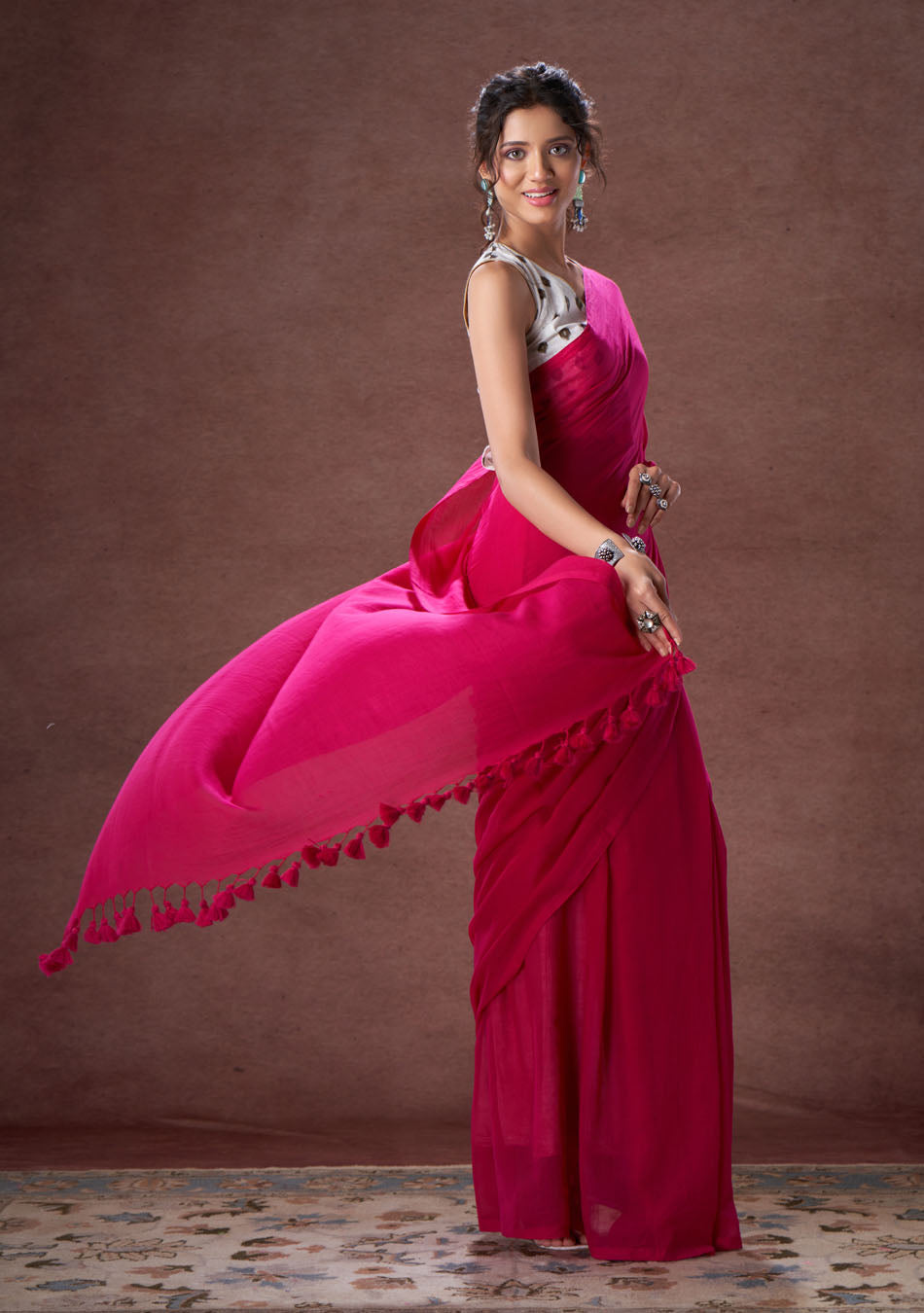 Wild Berry Mulmul Saree