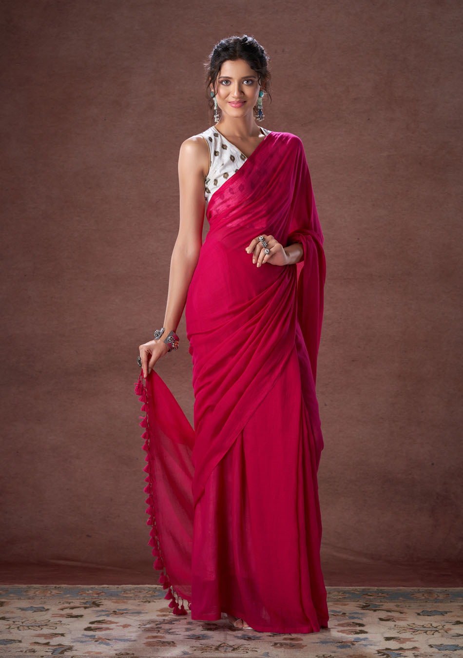 Wild Berry Mulmul Saree