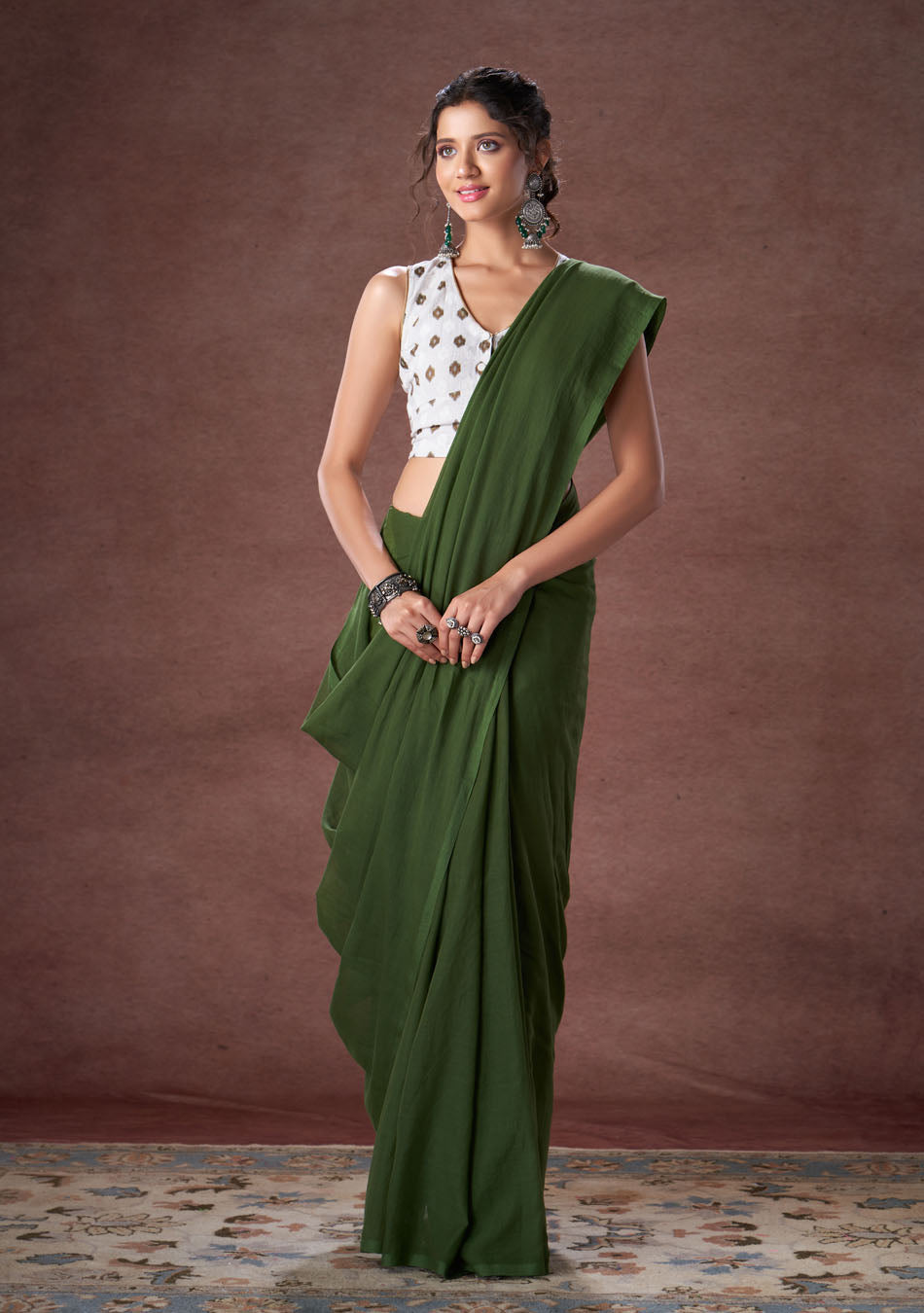 Fern Green Mulmul Saree