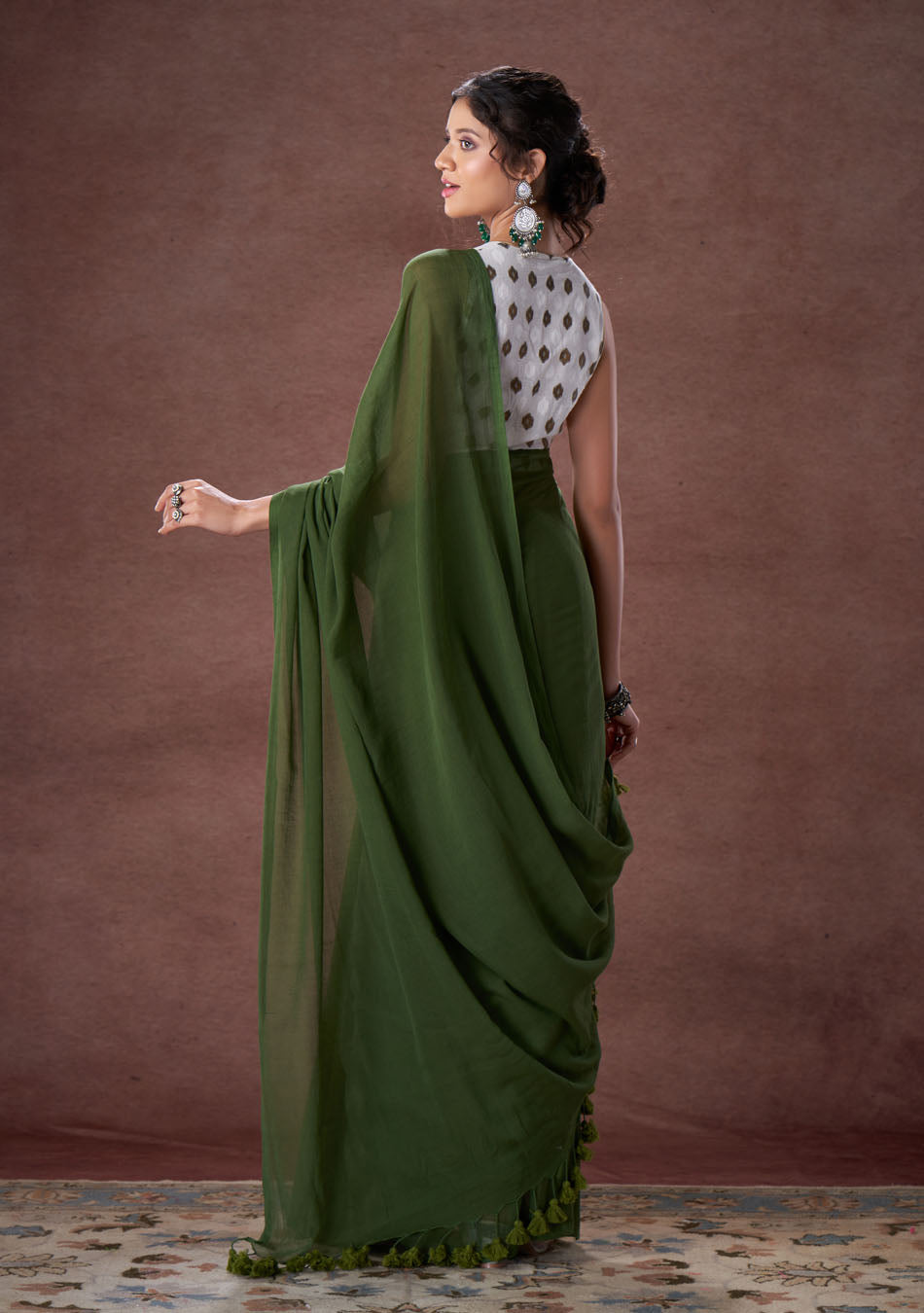 Fern Green Mulmul Saree