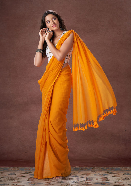 Marigold Mulmul Saree
