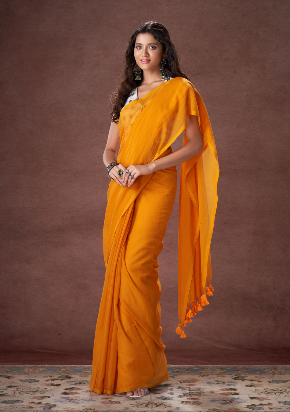 Marigold Mulmul Saree