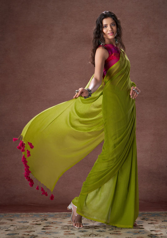 Avacado Mulmul Saree