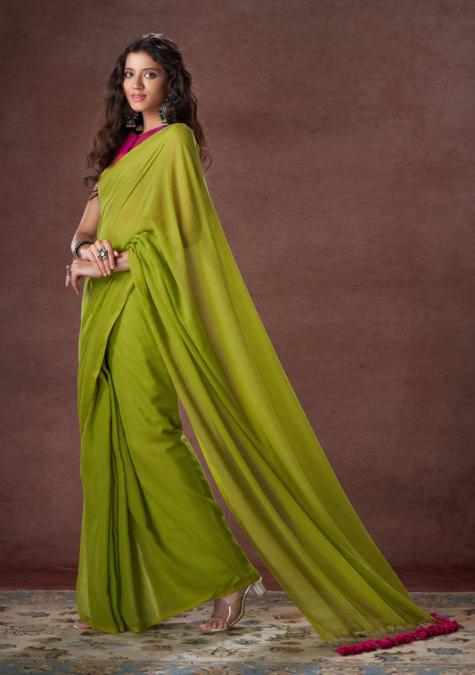 Avacado Mulmul Saree