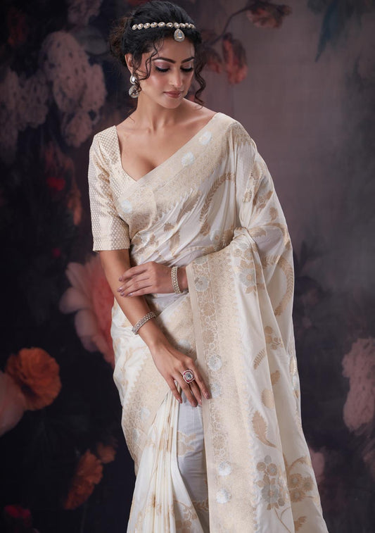 Beige Golden Gorgette Saree