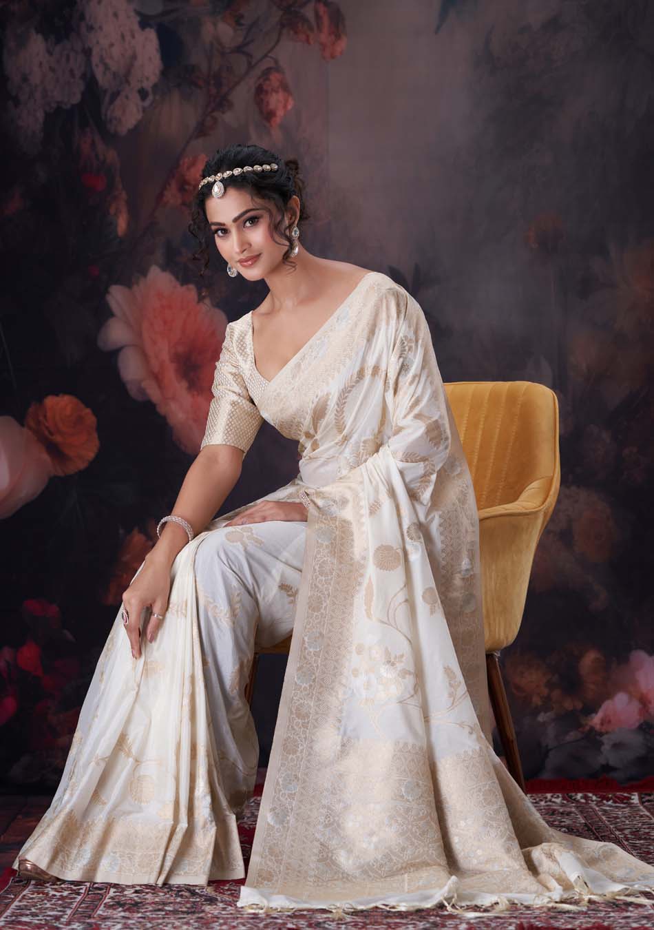 Beige Golden Gorgette Saree