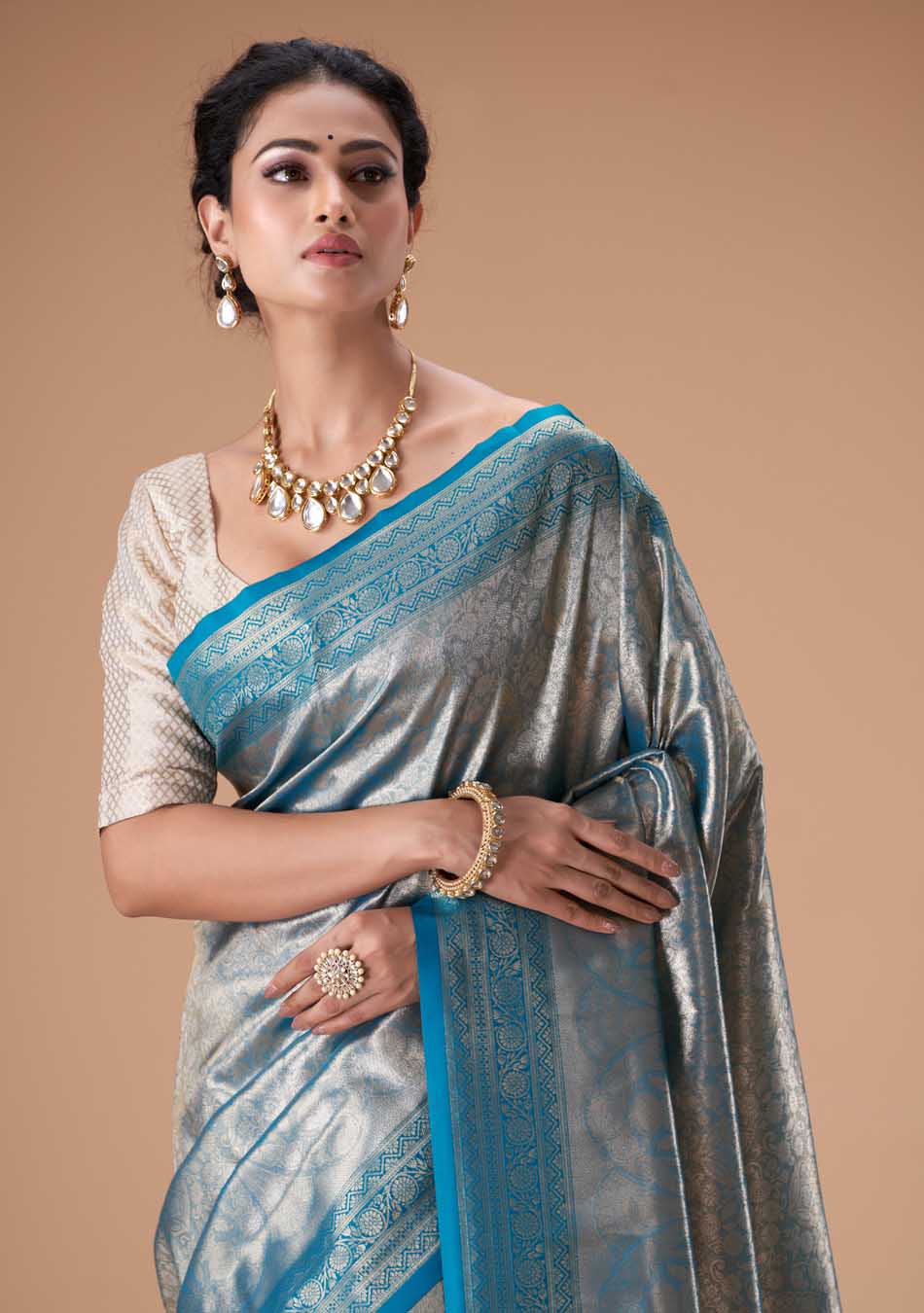 Peacock Blue Silk Saree