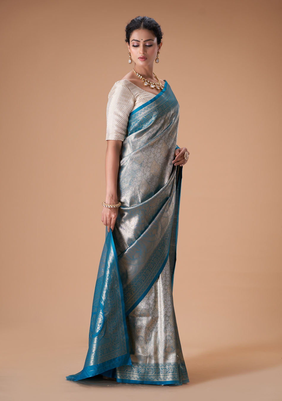 Peacock Blue Silk Saree