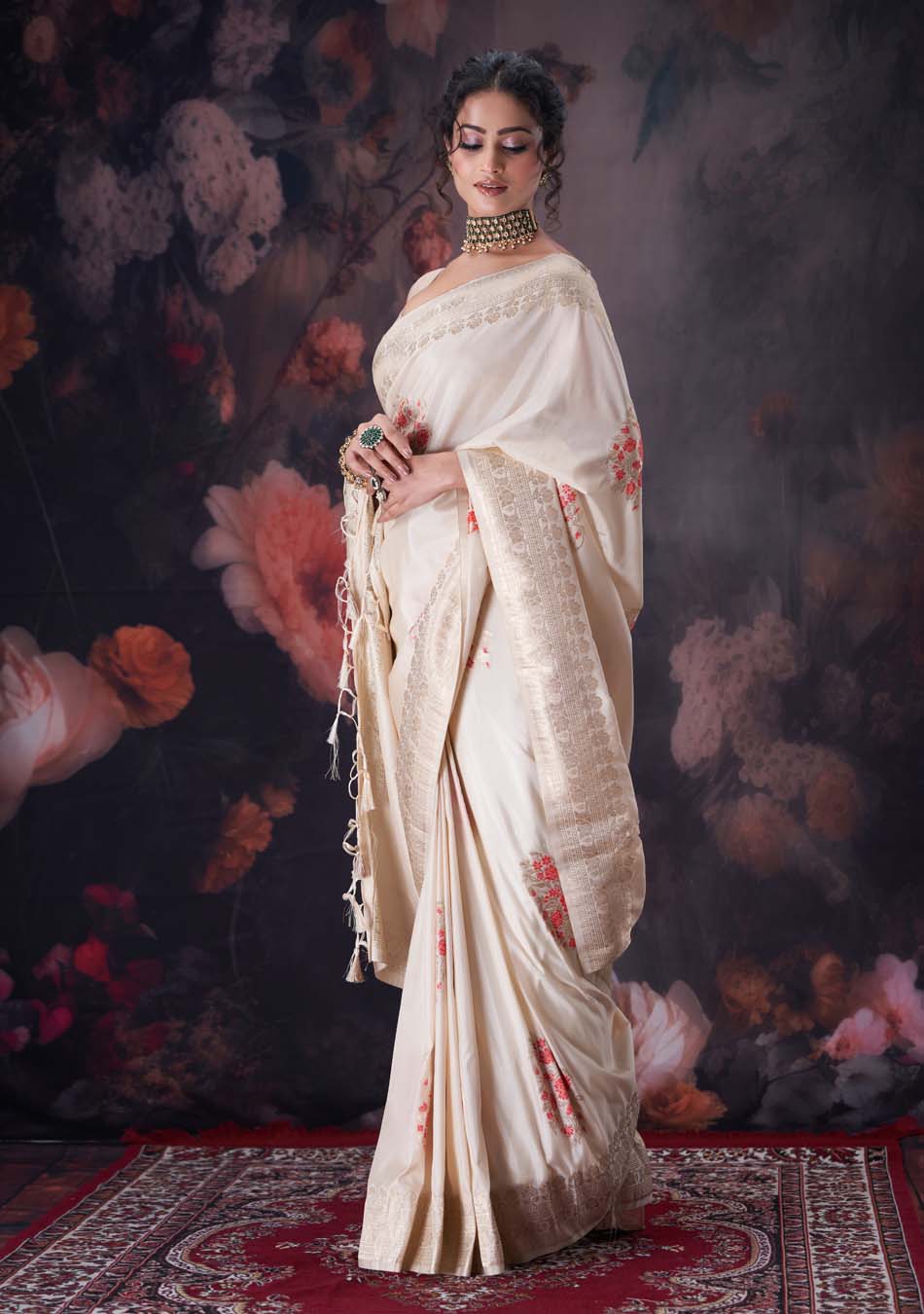 Cherry Offwhite Saree