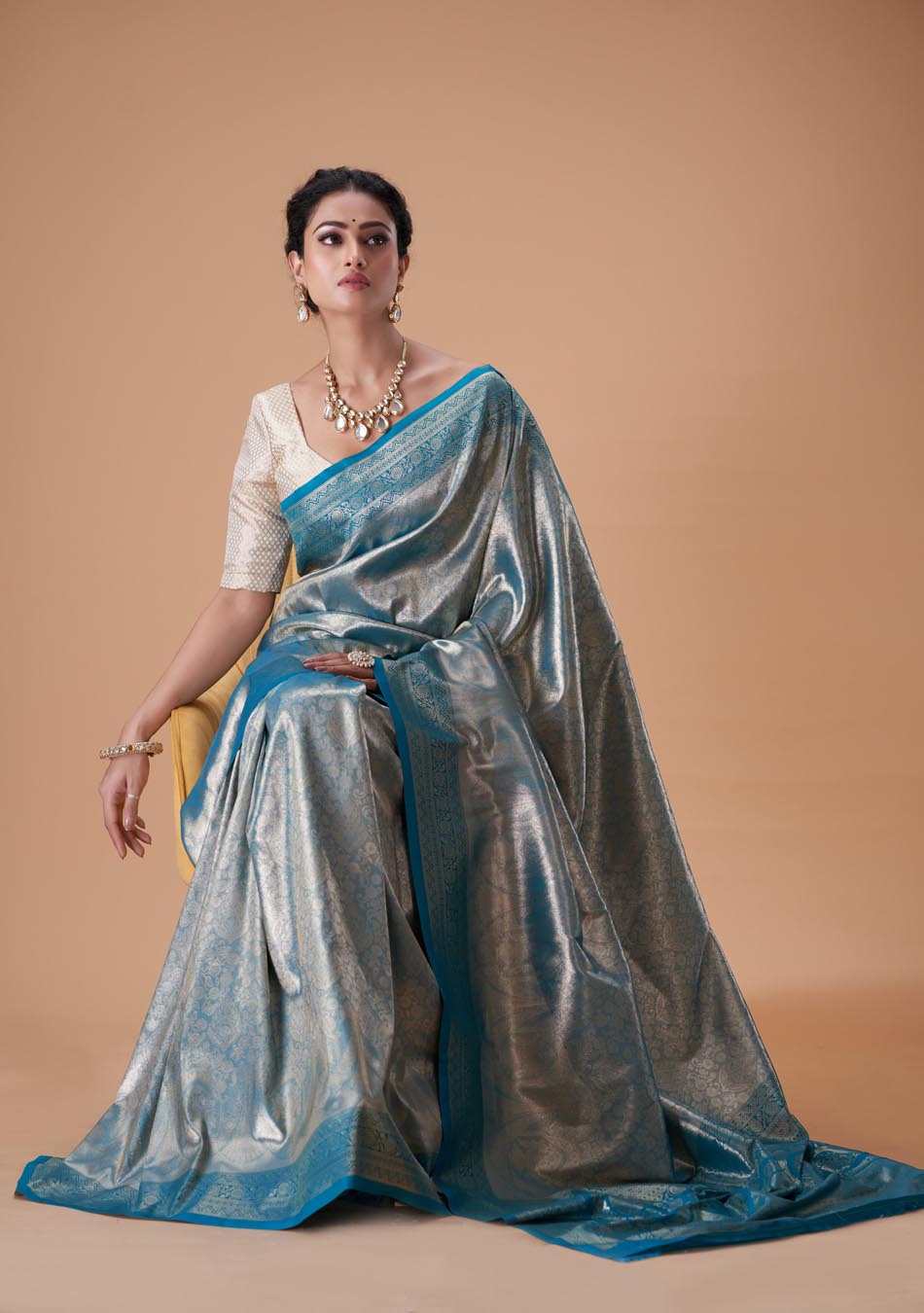 Peacock Blue Silk Saree