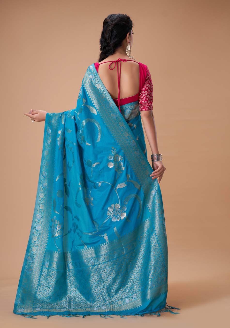 Cocktail Blue Gorgette Saree