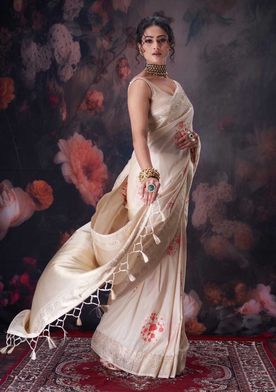 Cherry Offwhite Saree