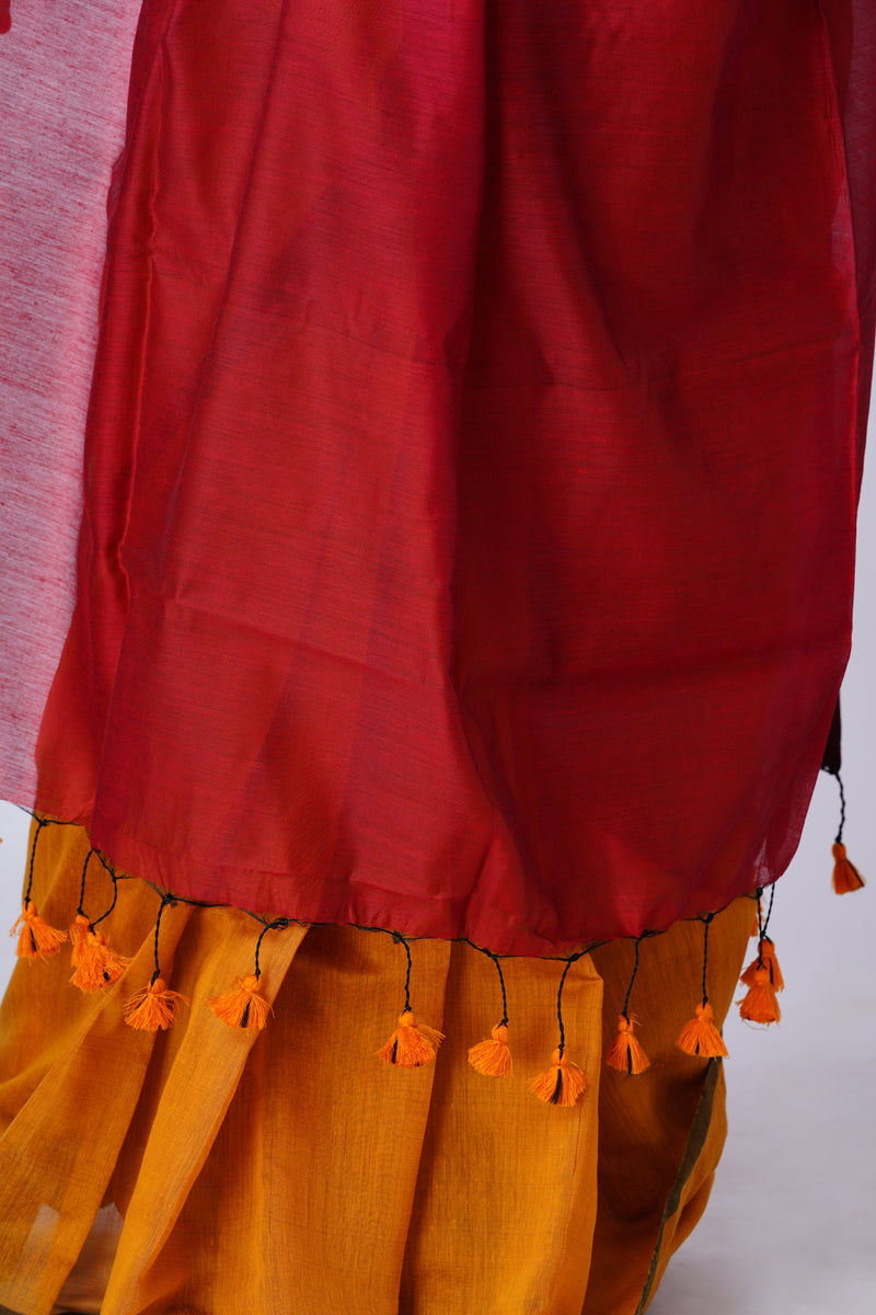 The Mustard and Royal Maroon Cotton Saree