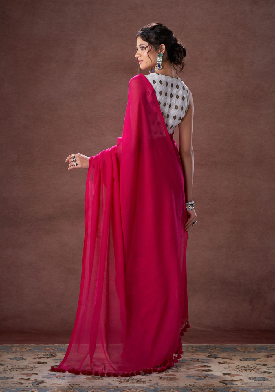 Wild Berry Mulmul Saree