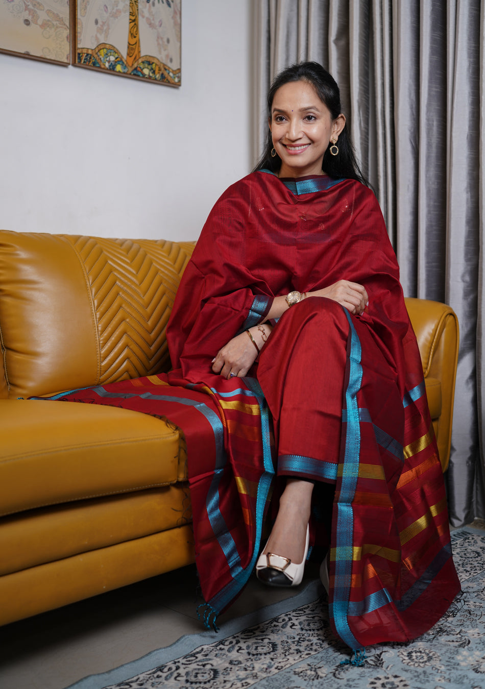 Red Maheshwari Silk Suit