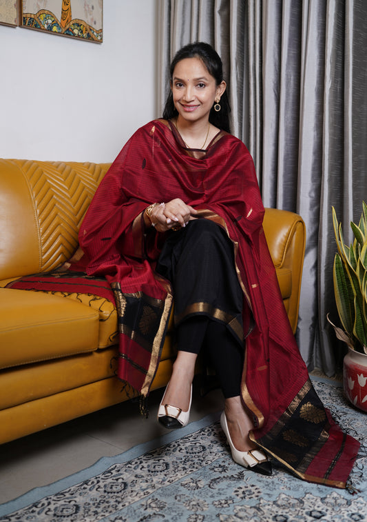 Black and Maroon Maheshwari Suit
