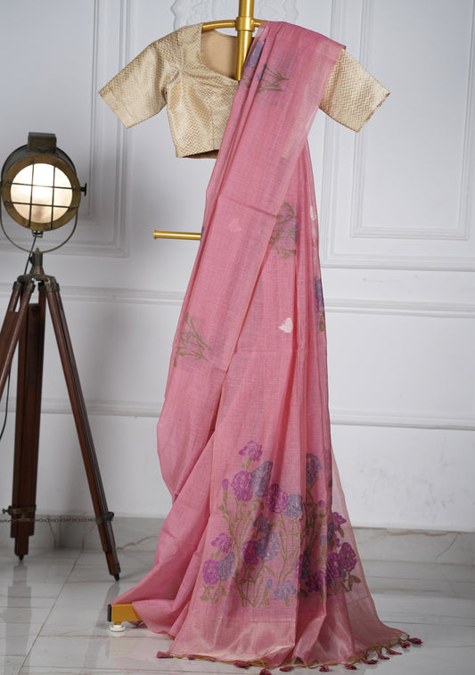 Pinkish Peach Butterfly Jamdani Saree