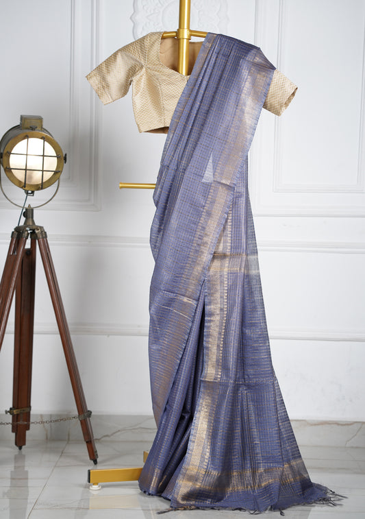 Ash Blue Silk Saree