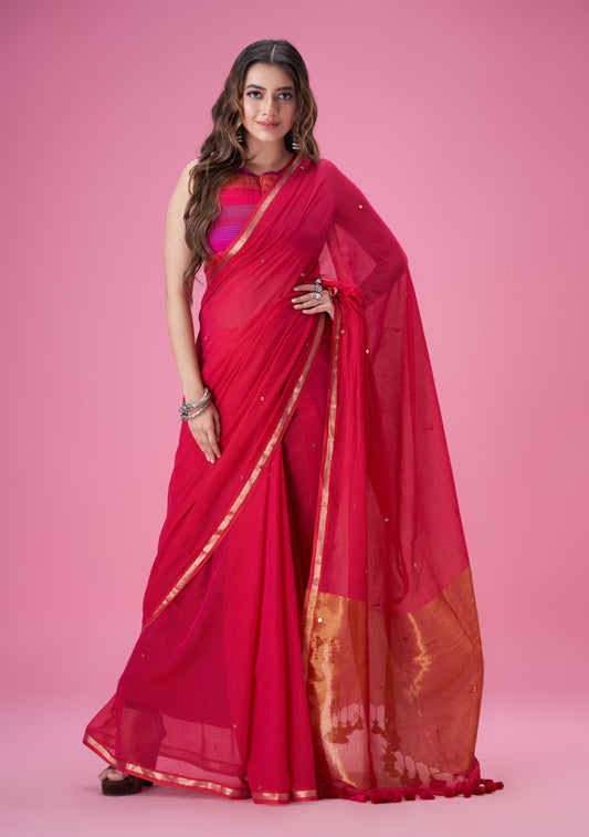 Pink Zari Mulmul