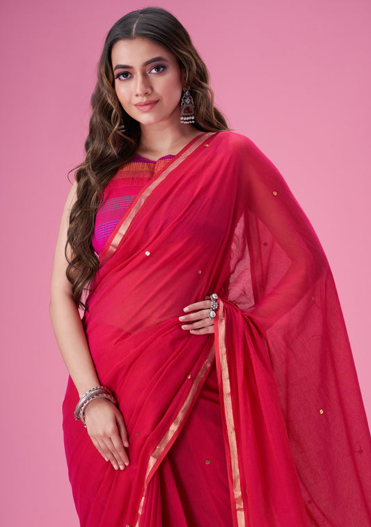 Pink Zari Mulmul