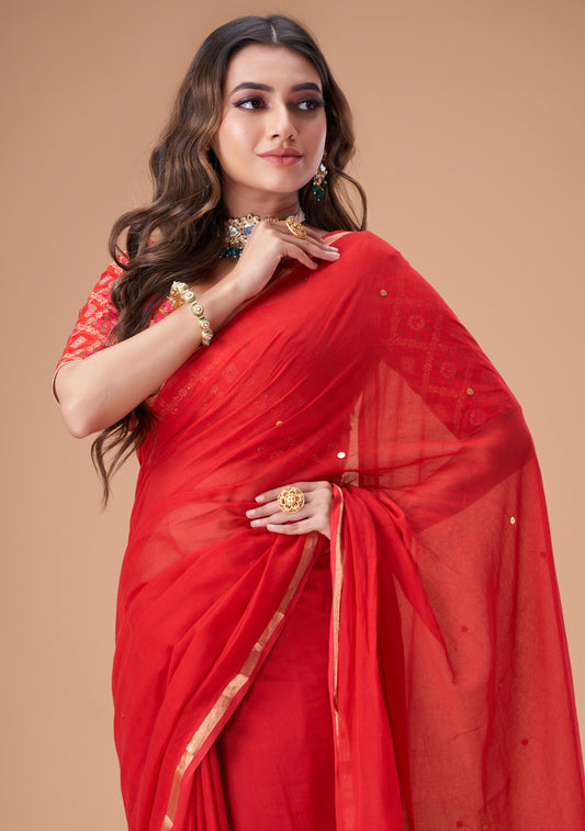 Red Zari Mulmul