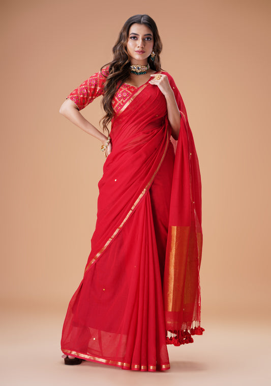 Red Zari Mulmul