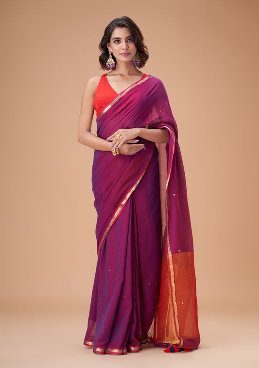 Purple Zari Mulmul