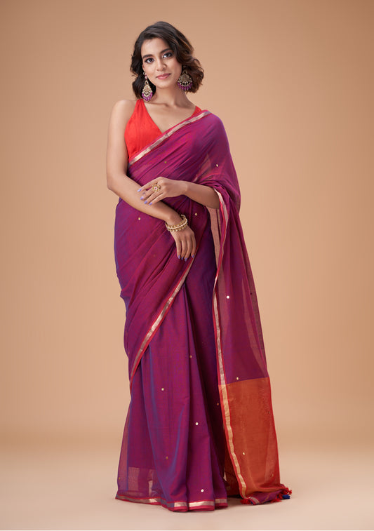 Purple Zari Mulmul