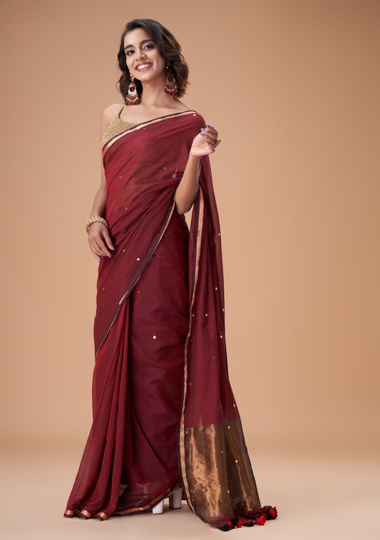 Maroon Zari Mulmul