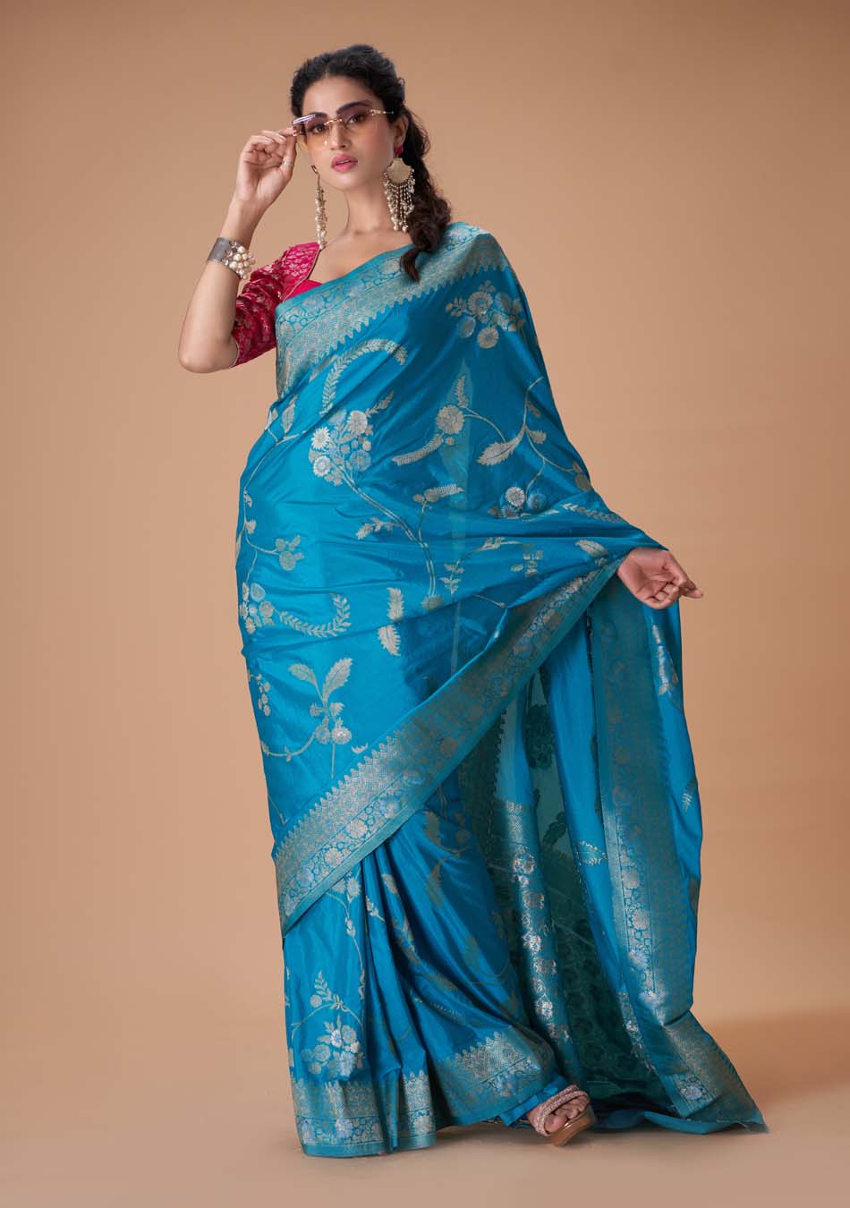 Cocktail  Blue Gorgette Saree