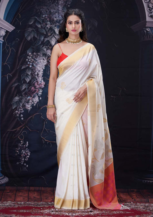 Off White Soft Silk Saree