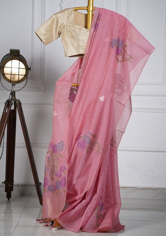 Pinkish Peach Butterfly Jamdani Saree