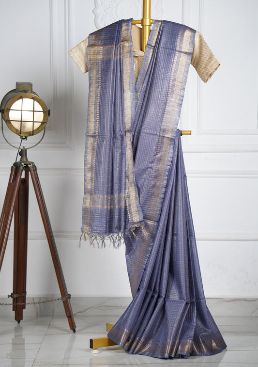 Ash Blue Silk Saree