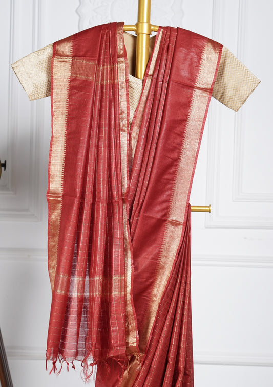 Reddish Maroon Silk Saree