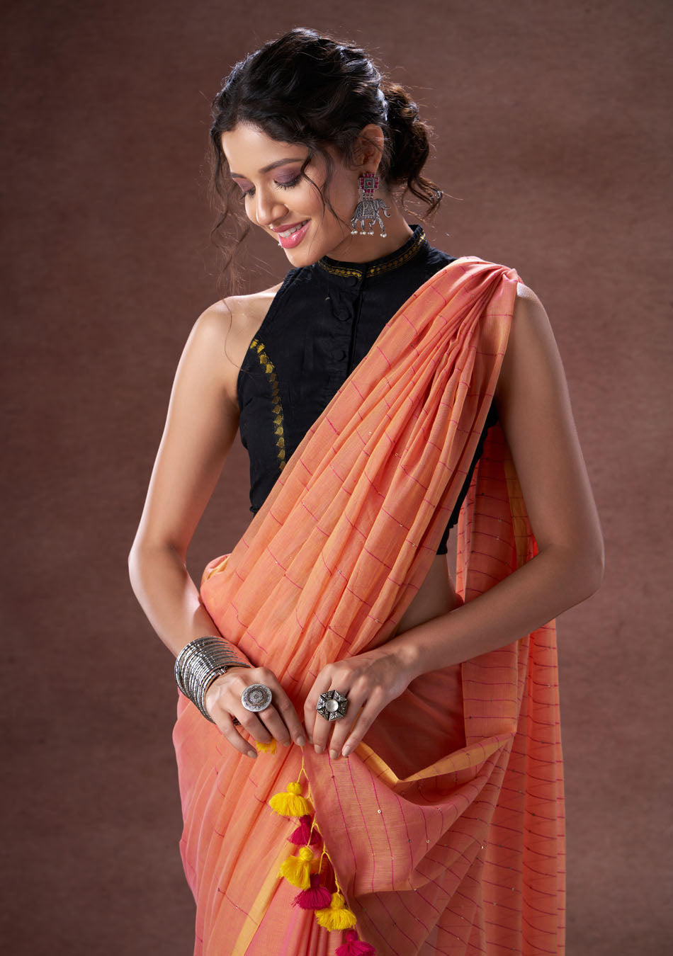 Gajari Sequence Mulmul Saree