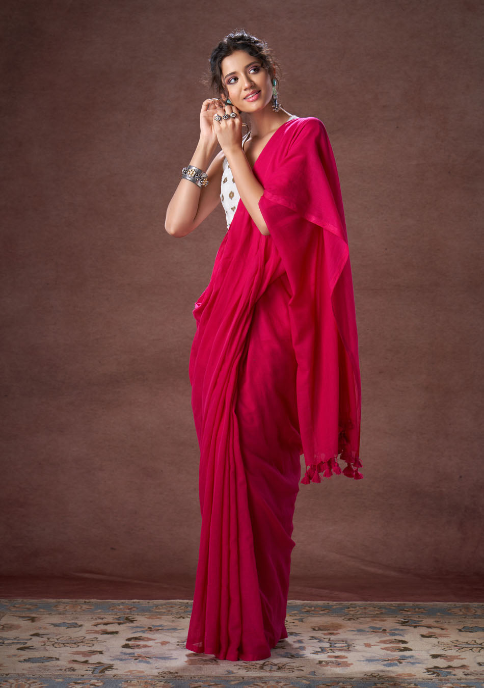 Wild Berry Mulmul Saree