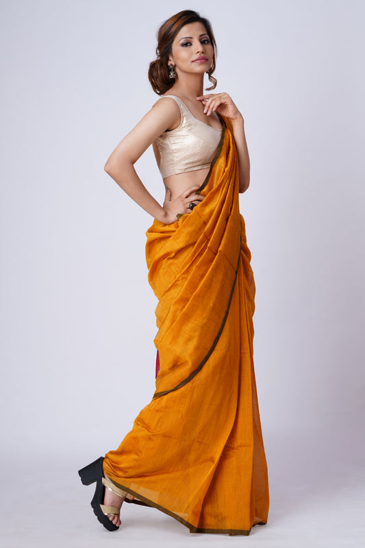 The Mustard and Royal Maroon Cotton Saree