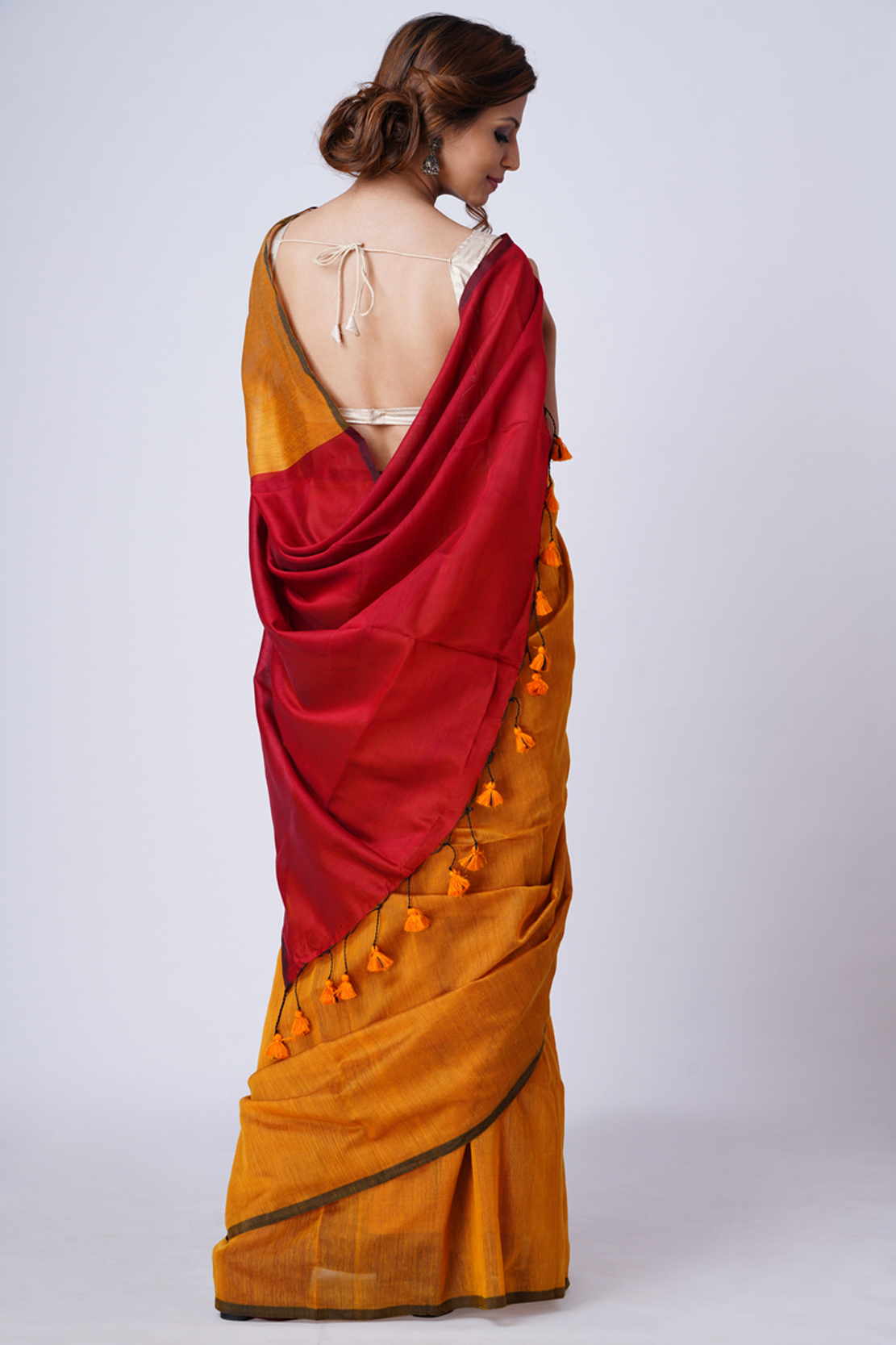 The Mustard and Royal Maroon Cotton Saree